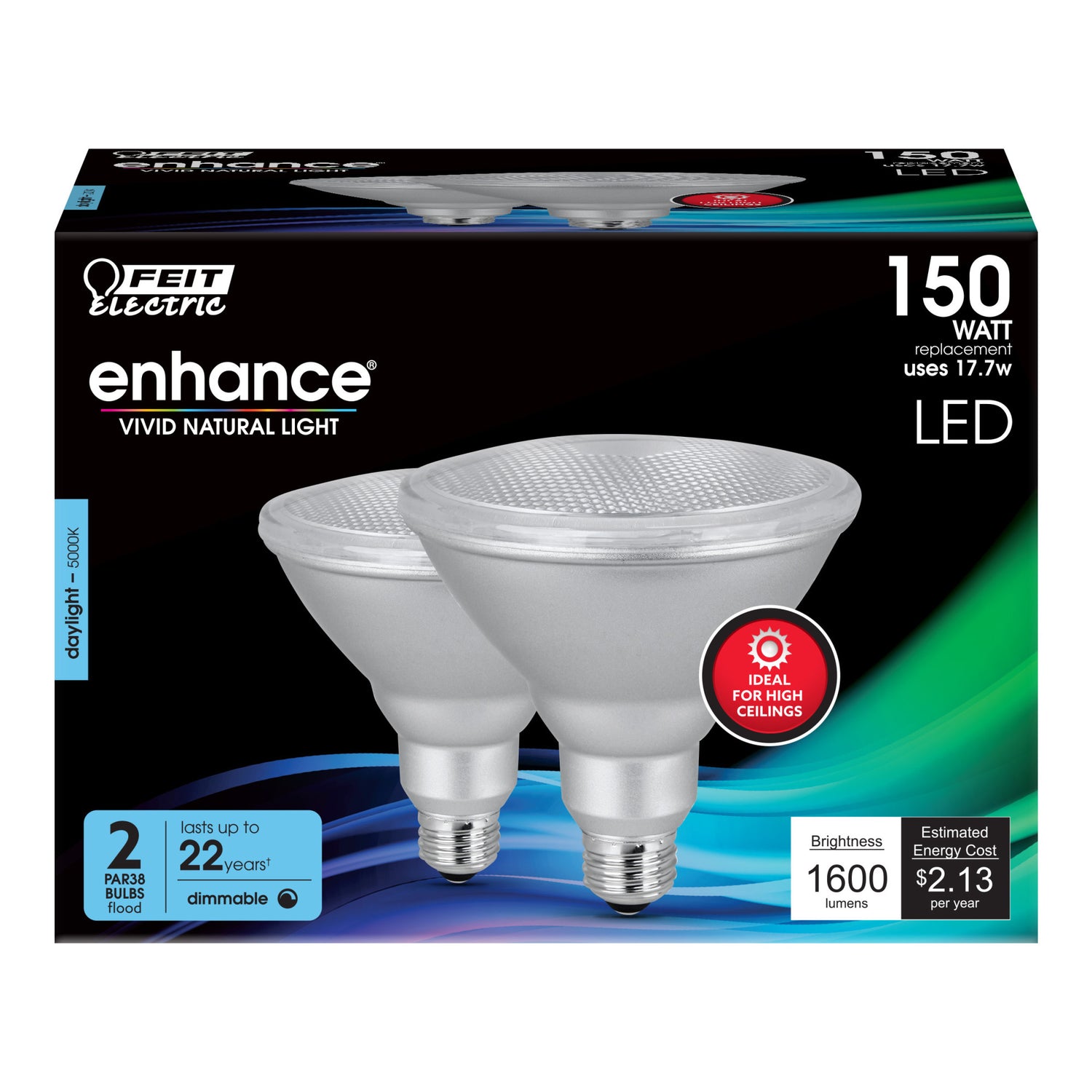 17.7W (150W Replacement) Daylight (5000K) PAR38 (E26 Base) Dimmable Reflector LED Bulbs (2-Pack)