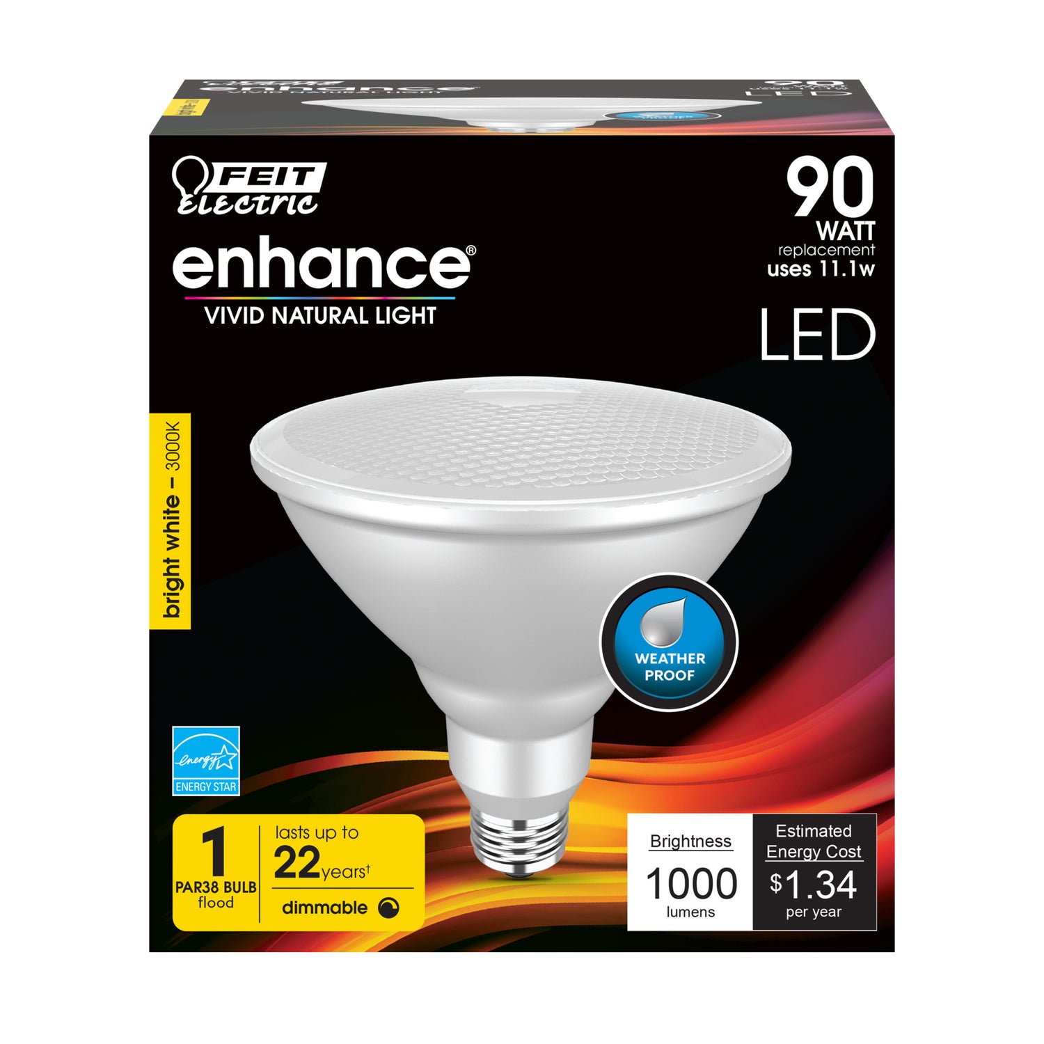11.1W (90W Replacement) Bright White (3000K) PAR38 Dimmable Enhance Reflector LED