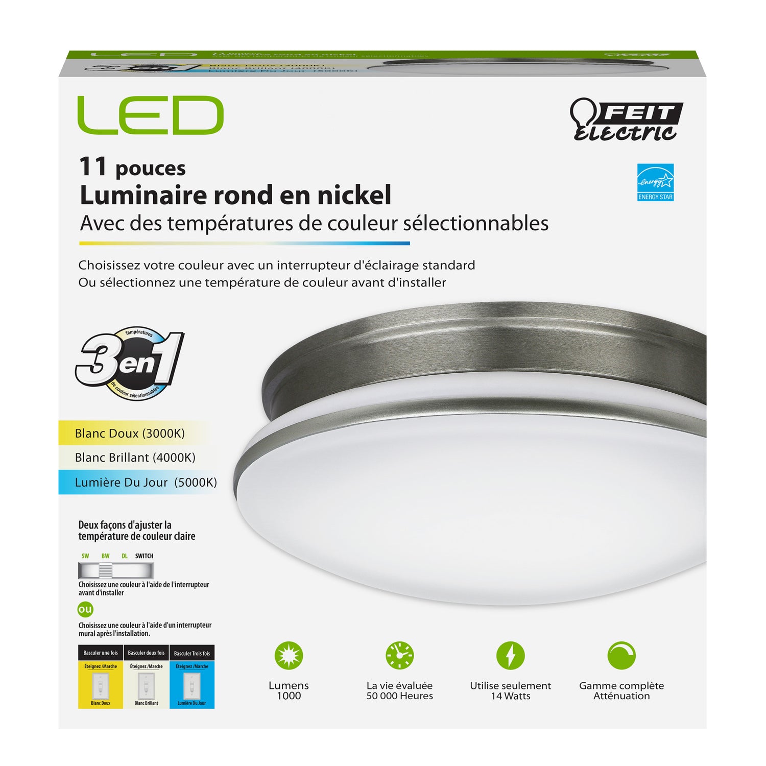11 in. Round 3-in-1 Selectable Color Puff LED Ceiling Fixture