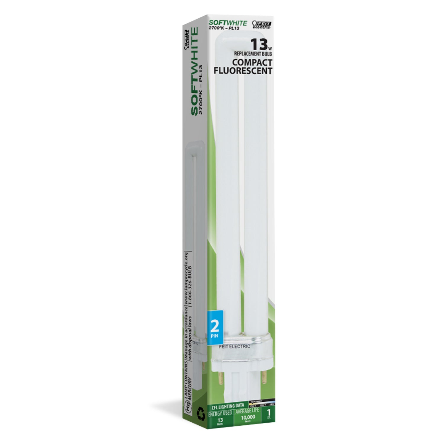 13W Soft White (2700K) GX23 Base Fluorescent PL Bulb