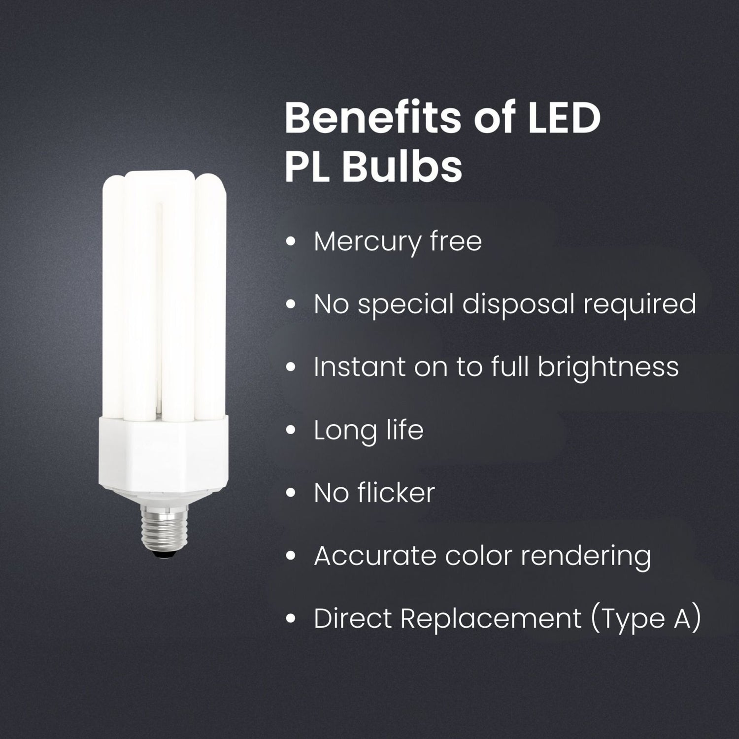 36W (65W Replacement) Daylight (6500K) PL E26/E39 Base Quad Tube LED Bulb