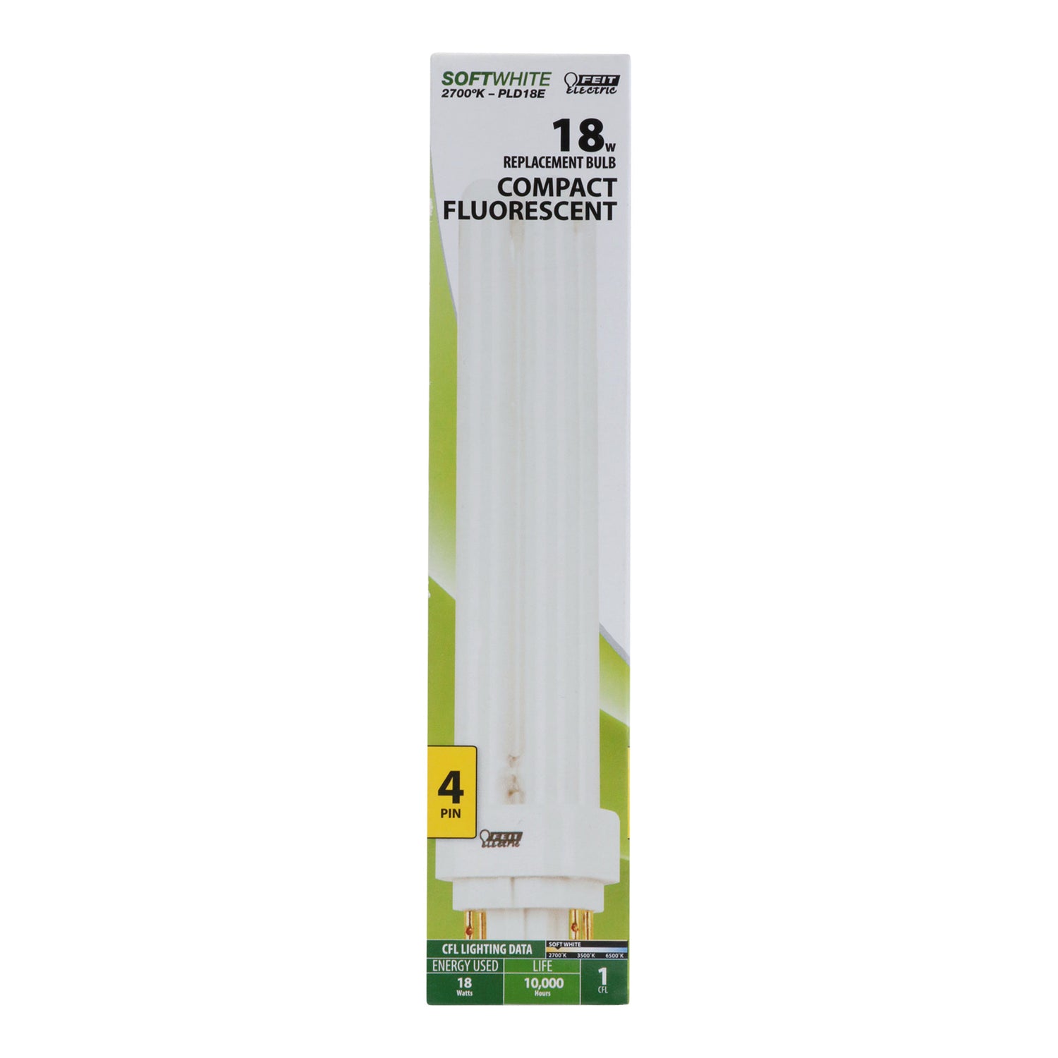 18W Soft White (2700K) G24q-2 Base Double Twin Tube Compact Fluorescent PL Bulb