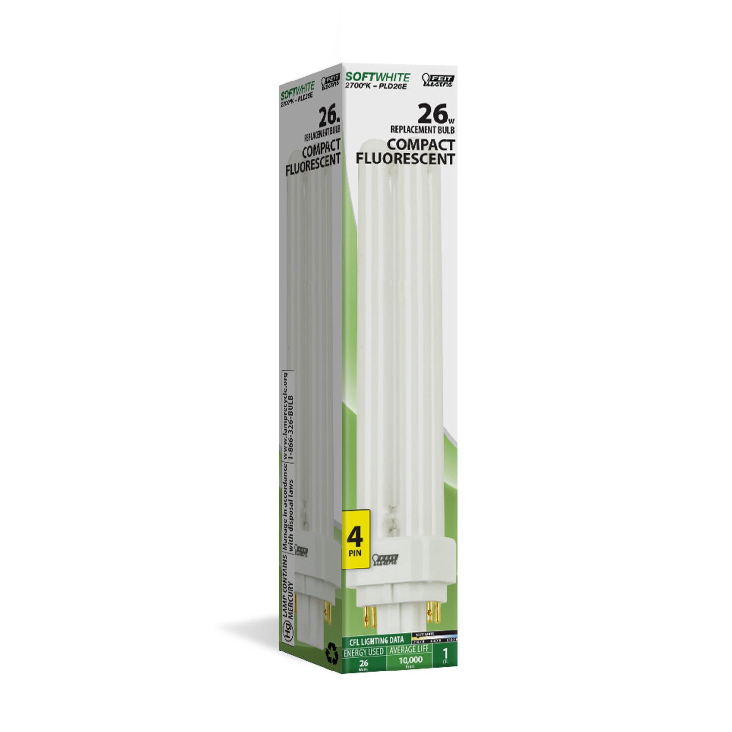 26W Soft White (2700K) PLD Double Twin Tube G24Q-3 Base Compact Fluorescent Light Bulb