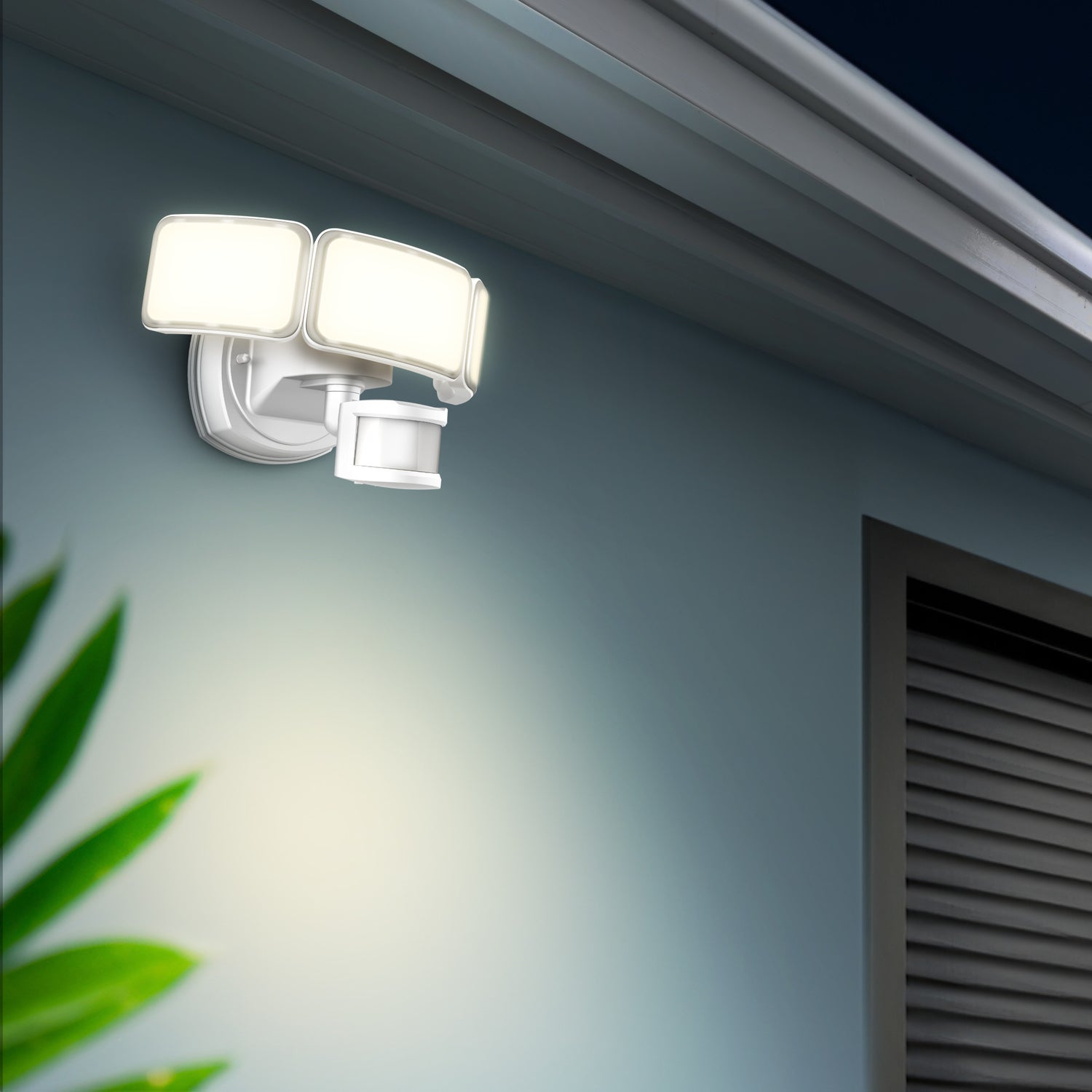 10.5 in. 46W Daylight (5000K) Dimmable White LED Triple Head Motion Security Flood Light