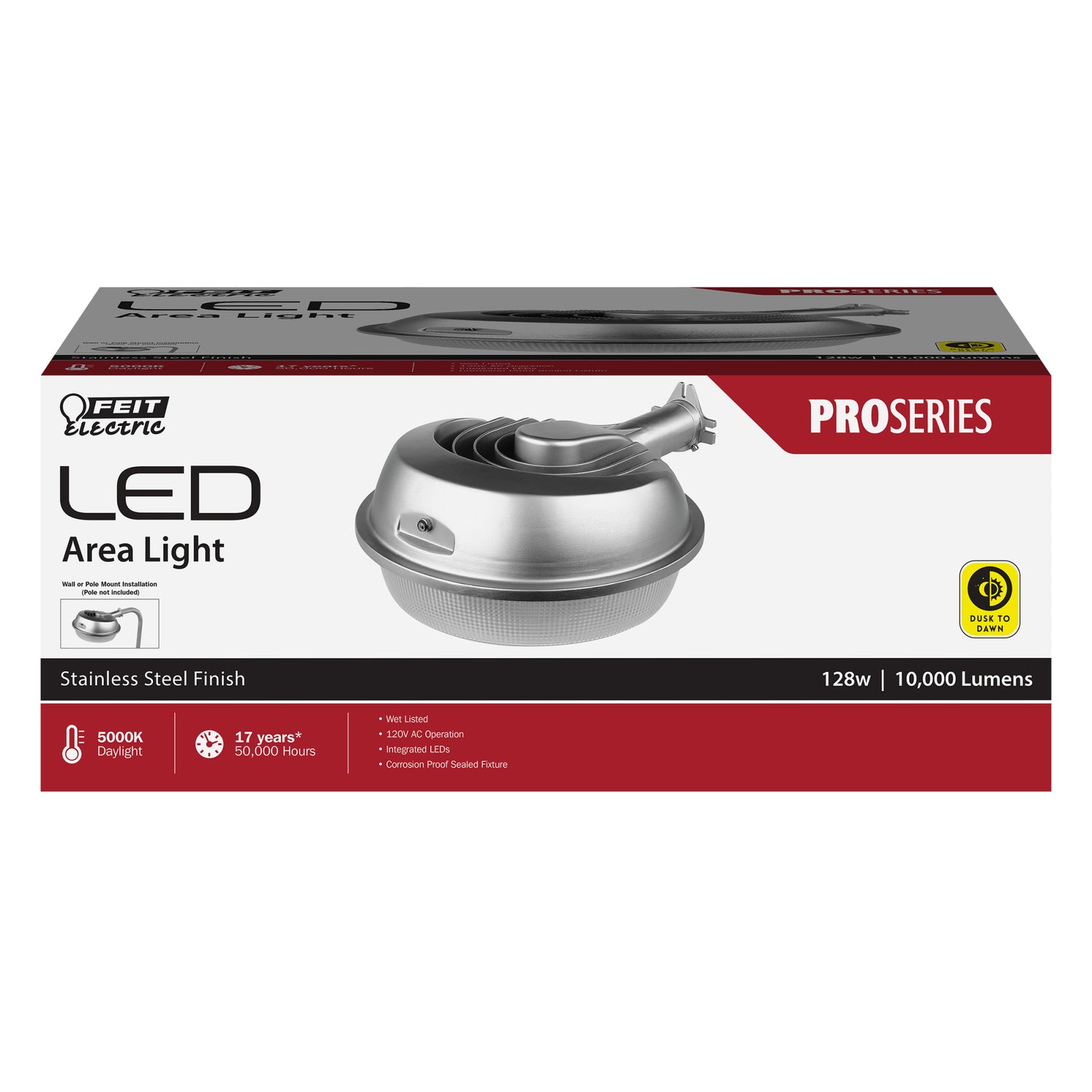 128W 10000 Lumens Daylight (5000K) Area Light, Stainless Steel Finish