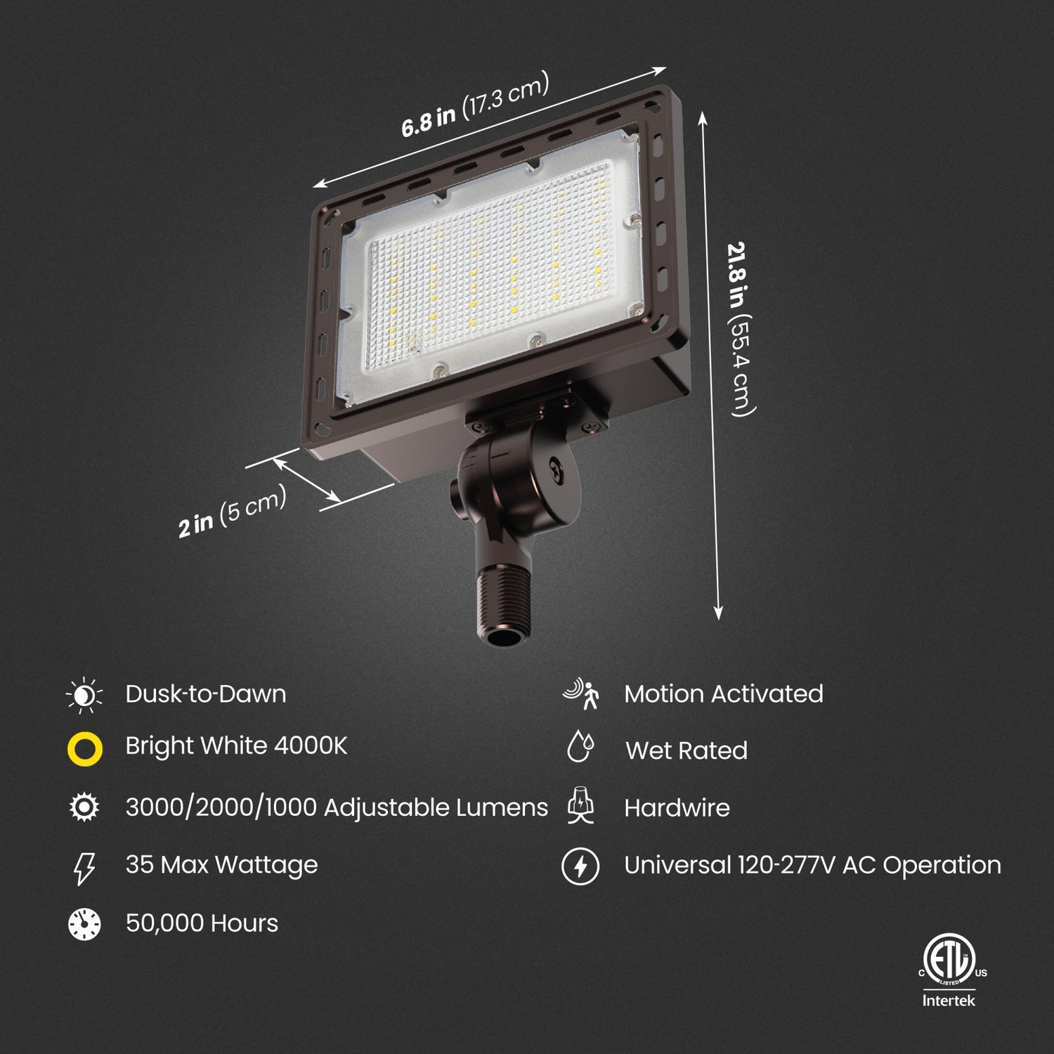 3000/2000/1000 Lumens Bright White (4000K) Commercial Flood Light, Bronze