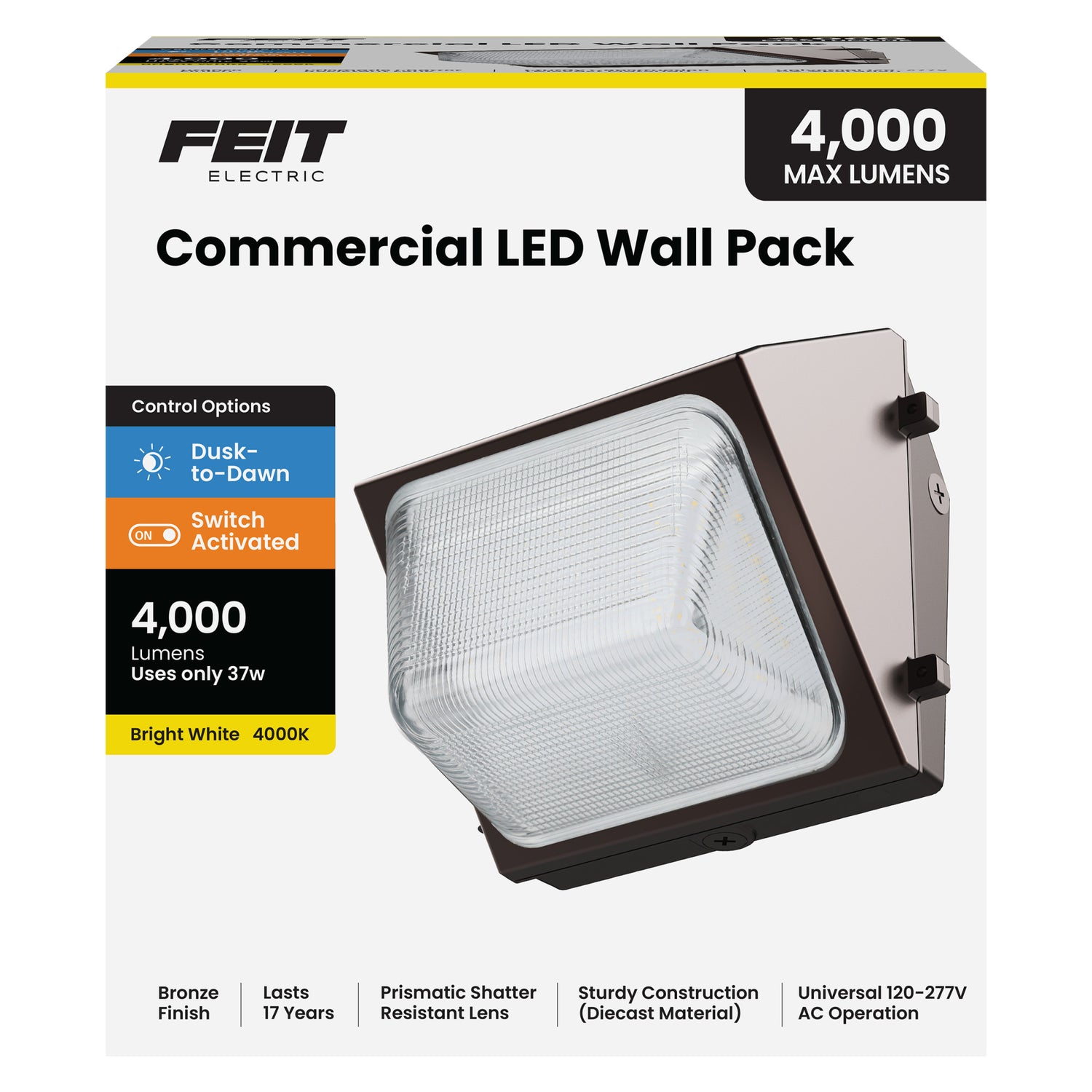37W Bright White (4000K) Commercial LED Wall-Pack Security Light