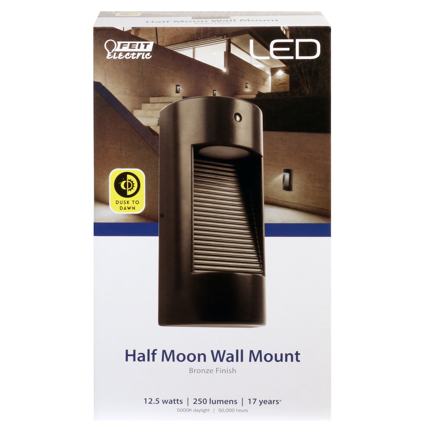 12.5W 120V Daylight (5000K) Bronze LED Half Moon Dusk to Dawn Wall Mount