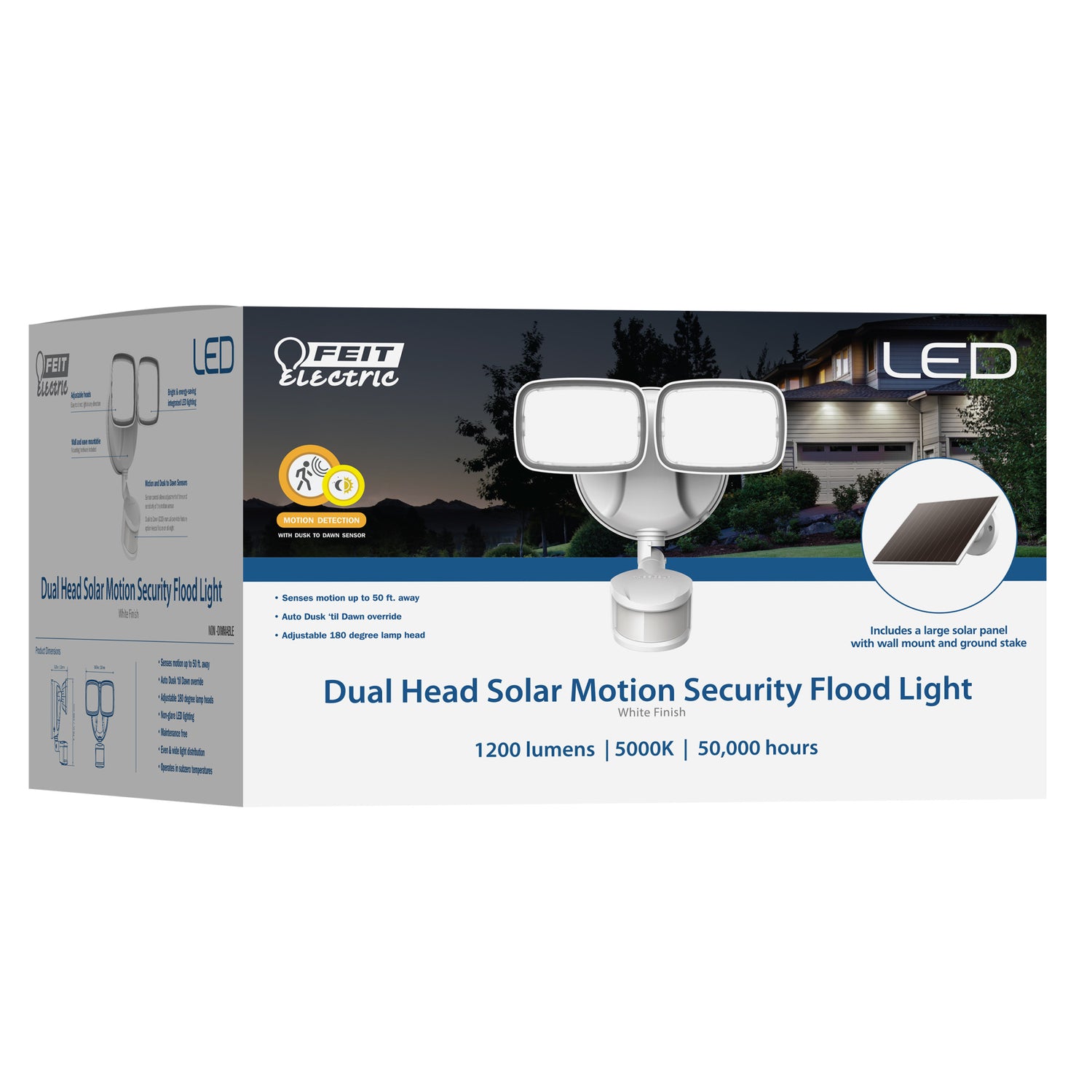 9.5 in. Daylight White (5000K) White Dual Head LED Flood Solar Security Lights with Motion Sensor