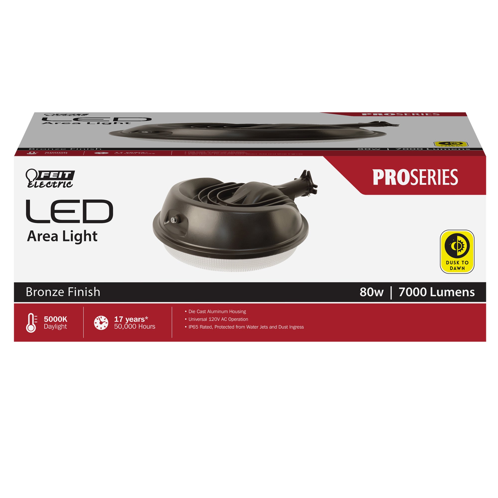 9.5 in. 80W Daylight 5000K LED Dusk to Dawn Area Light Bronze