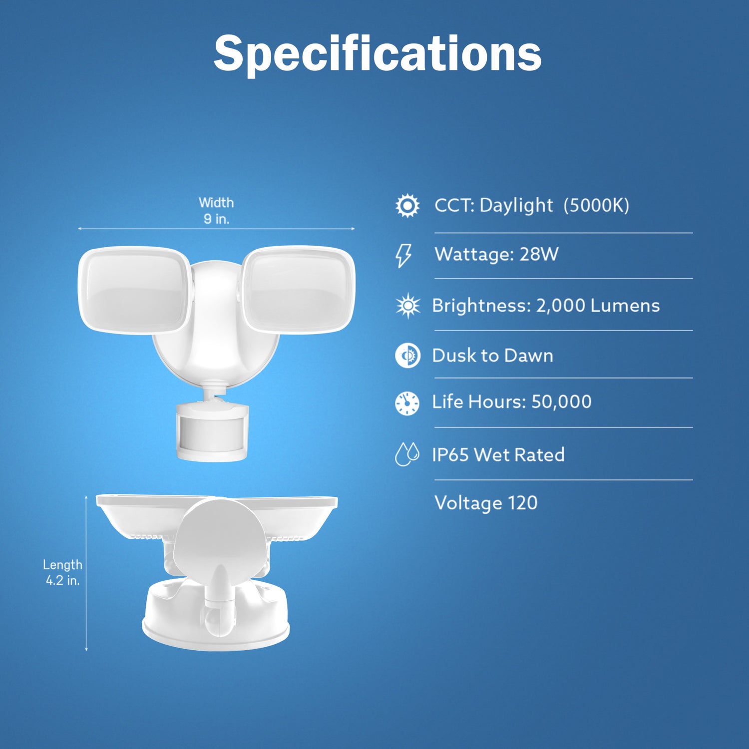 28W White Outdoor Motion Sensor LED Flood Light