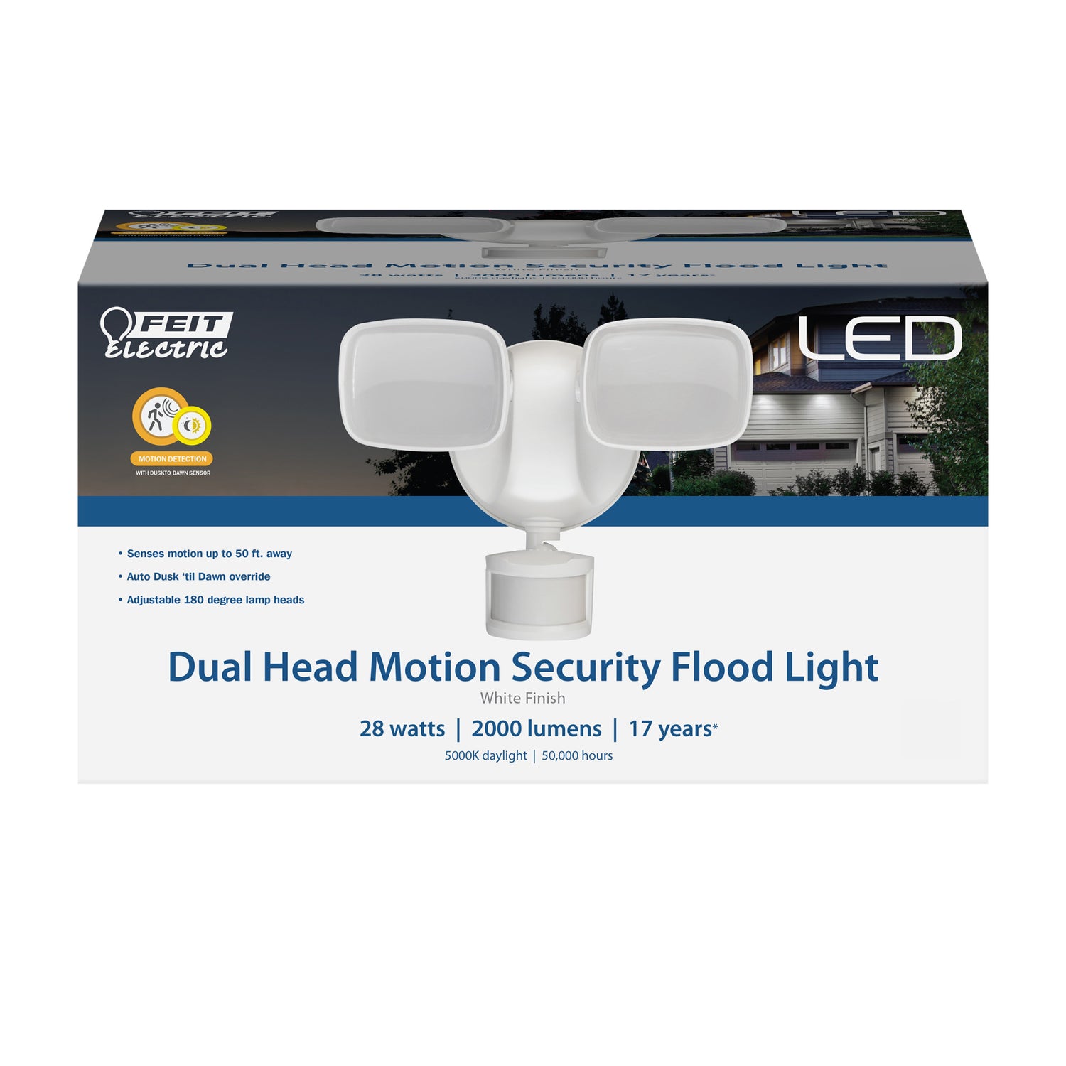 28W White Outdoor Motion Sensor LED Flood Light