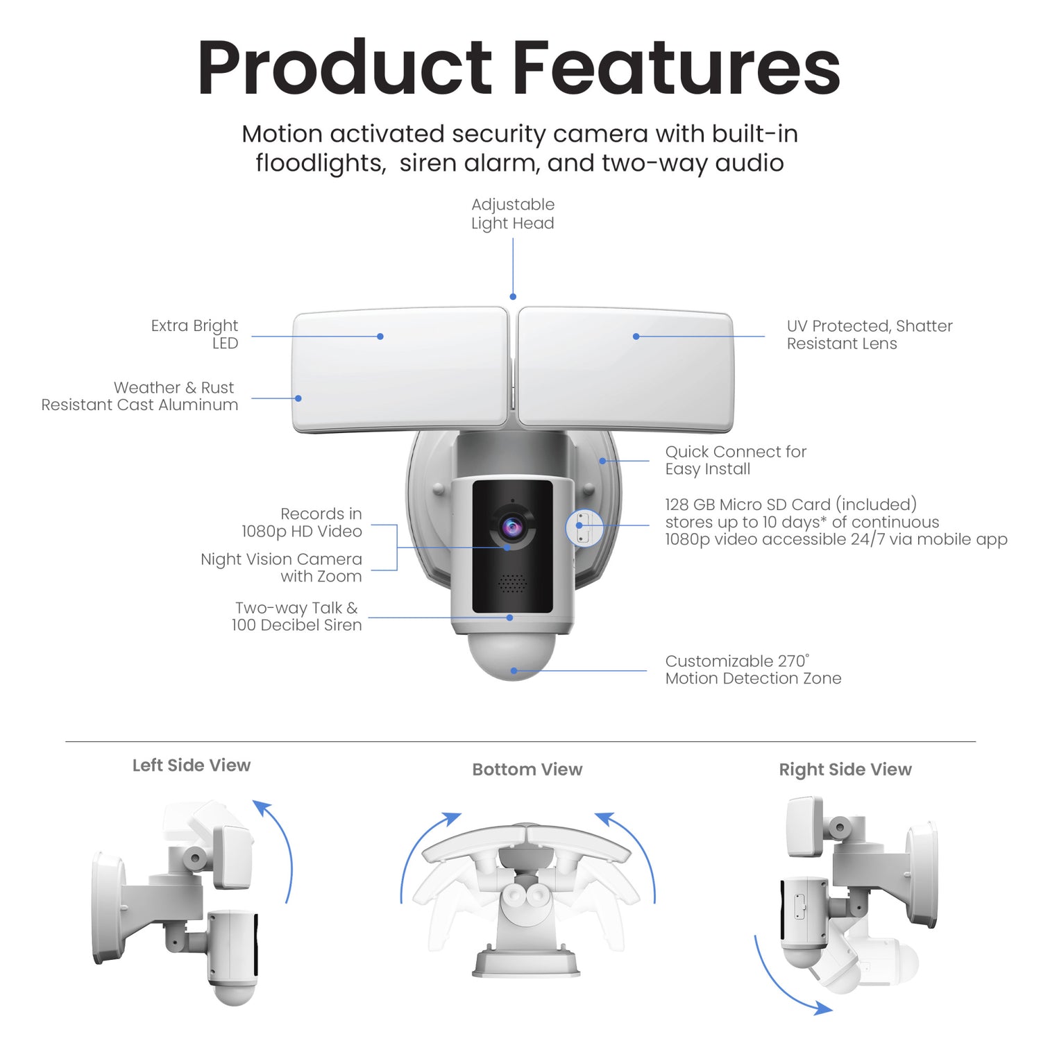 LED Smart Security Flood Lights With Camera