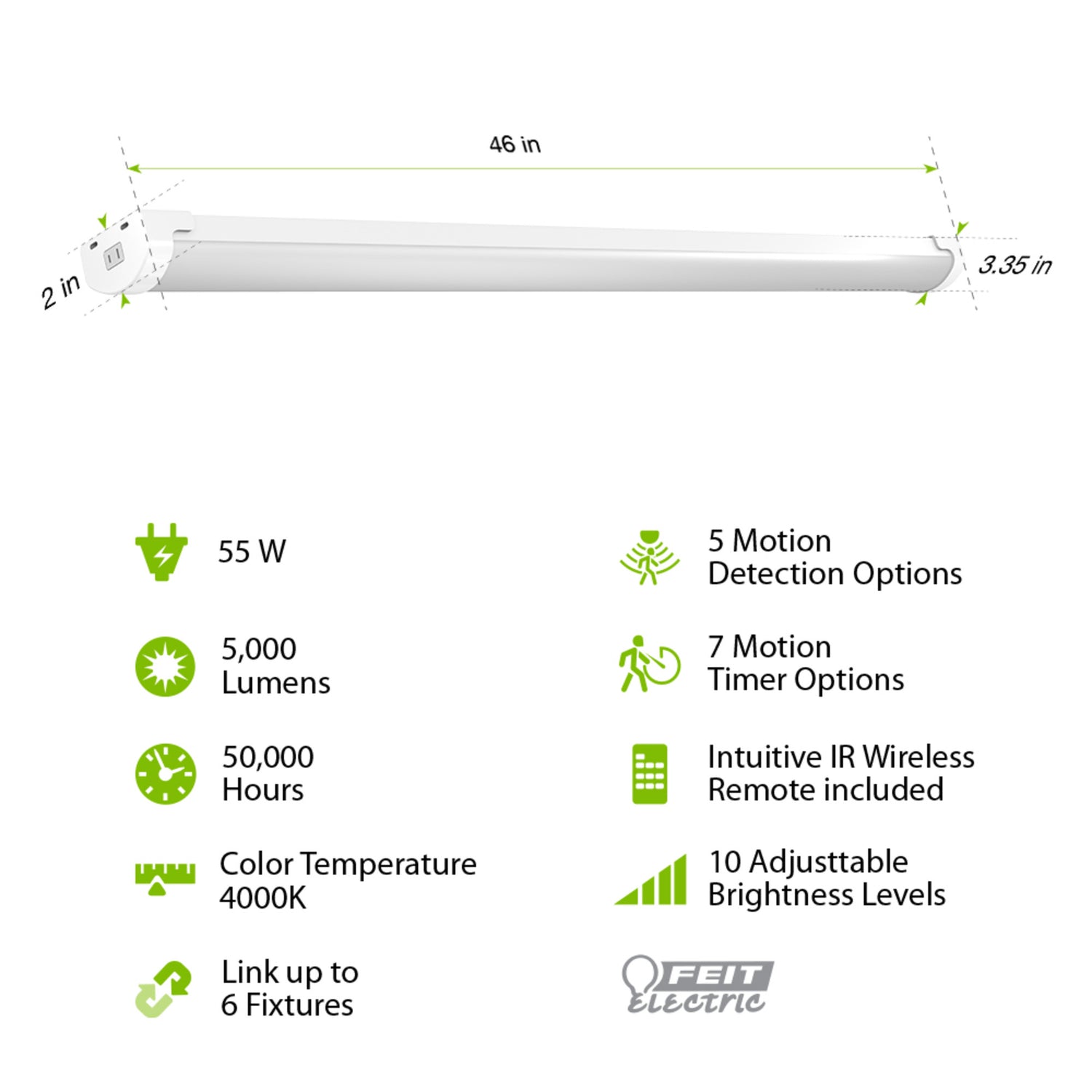 4Ft Utility Light 55W With Motion Sensor and Remote