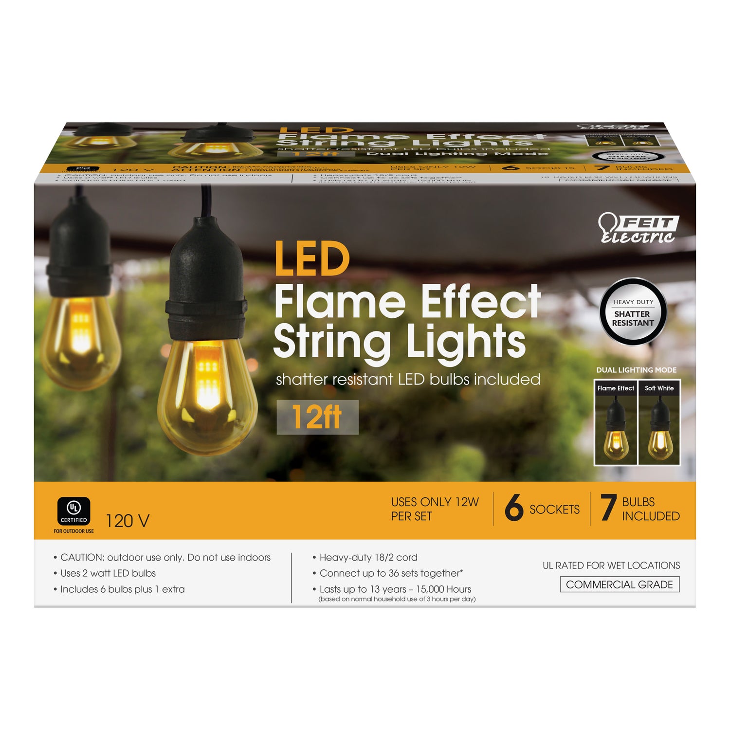 12 ft. Amber (1800K) Flame Effect LED String Lights