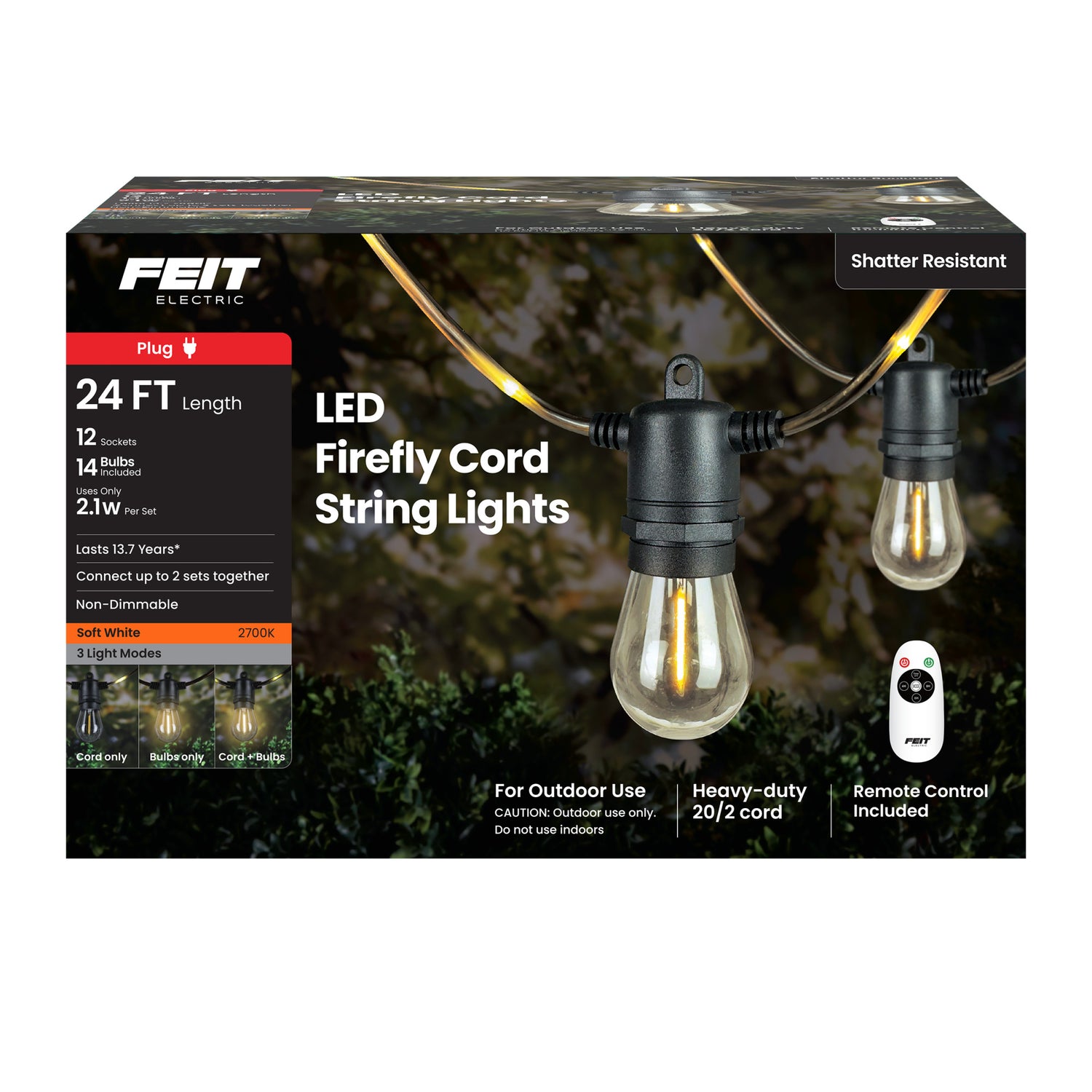 24 ft. Soft White (2700K) LED Firefly Cord String Lights with Remote