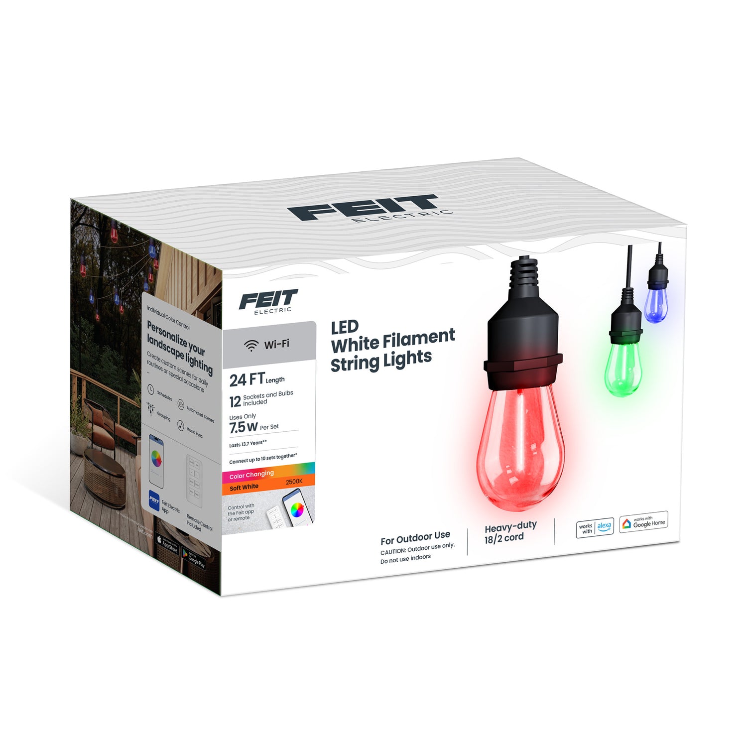 24ft Smart Color White Filament String Light