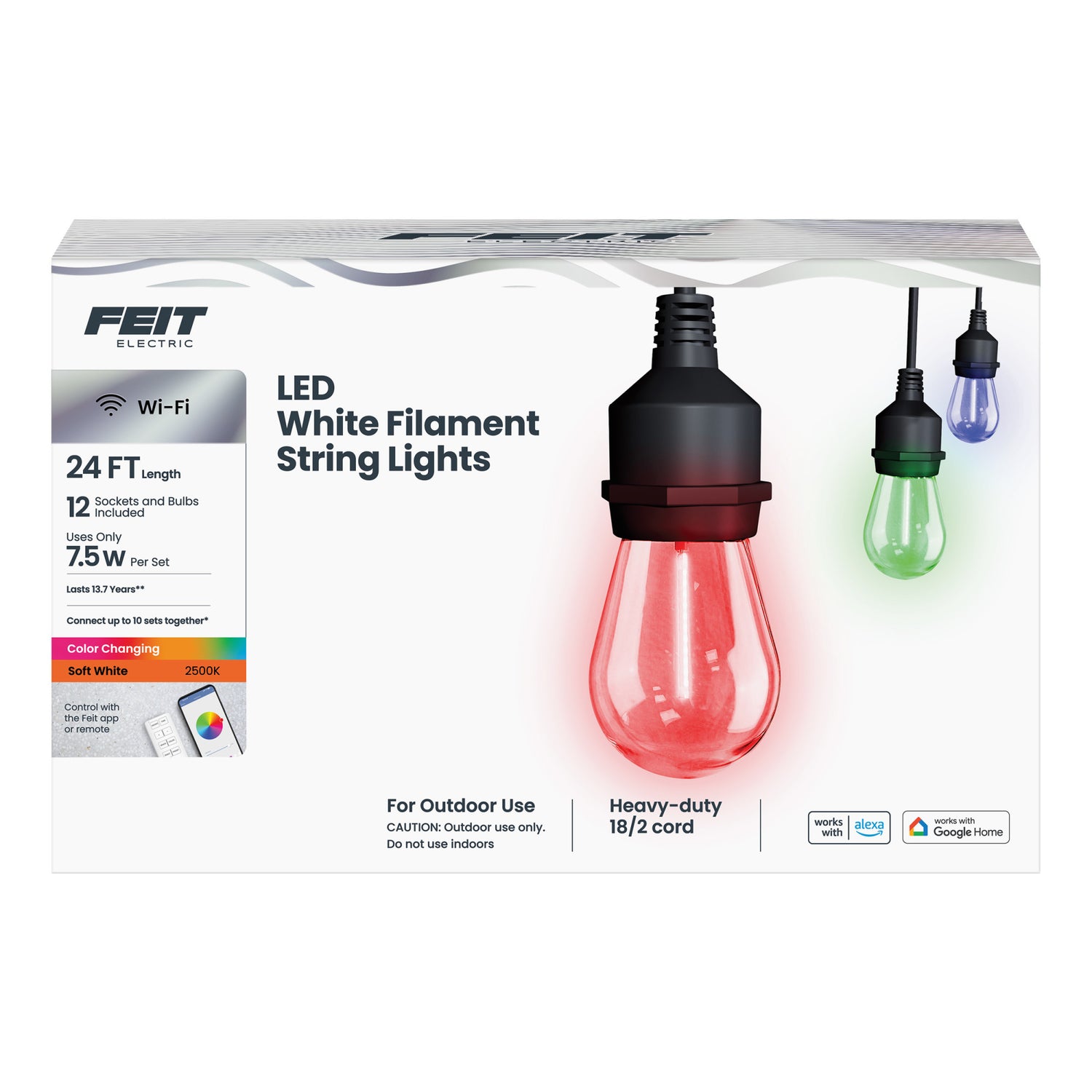 24ft Smart Color White Filament String Light