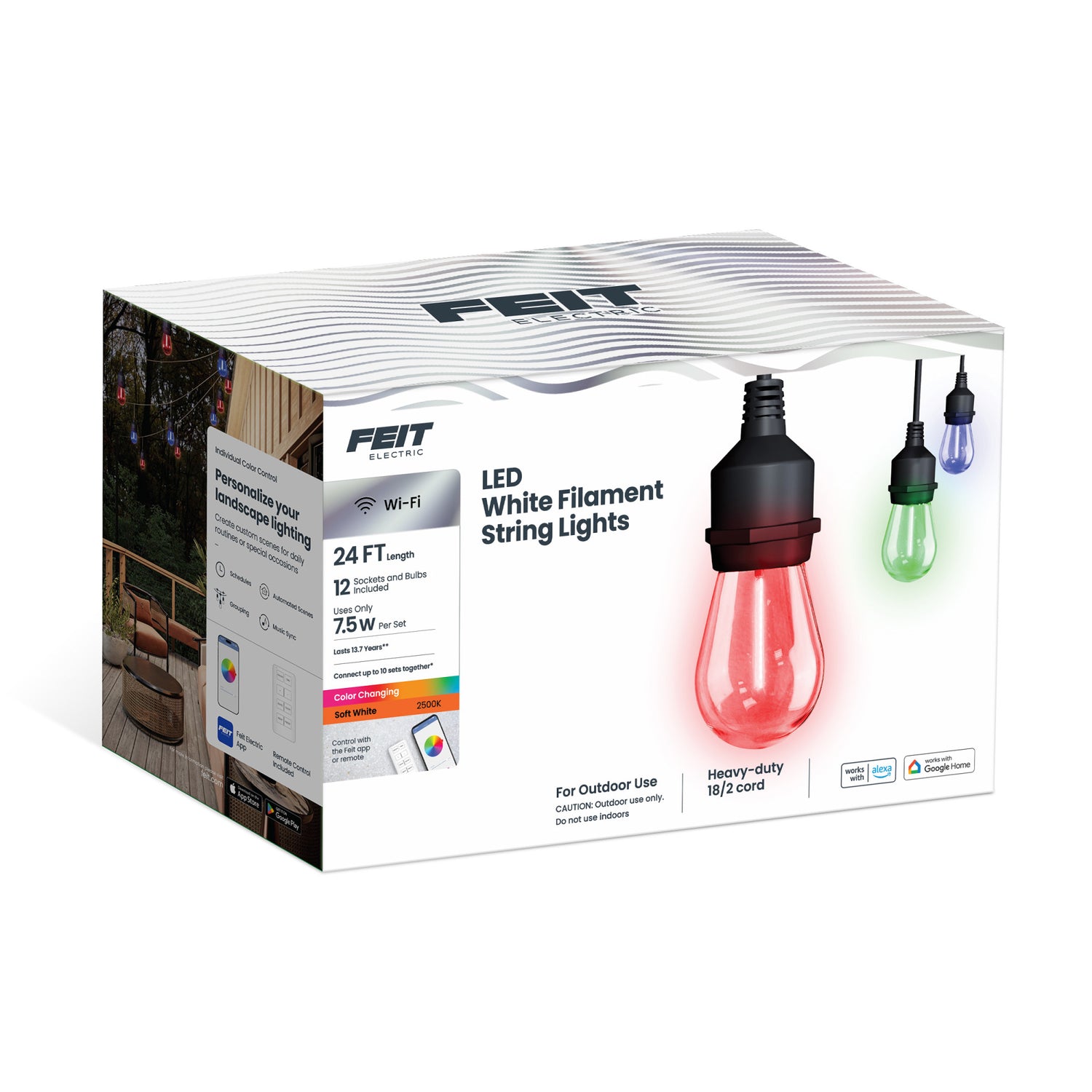 24ft Smart Color White Filament String Light