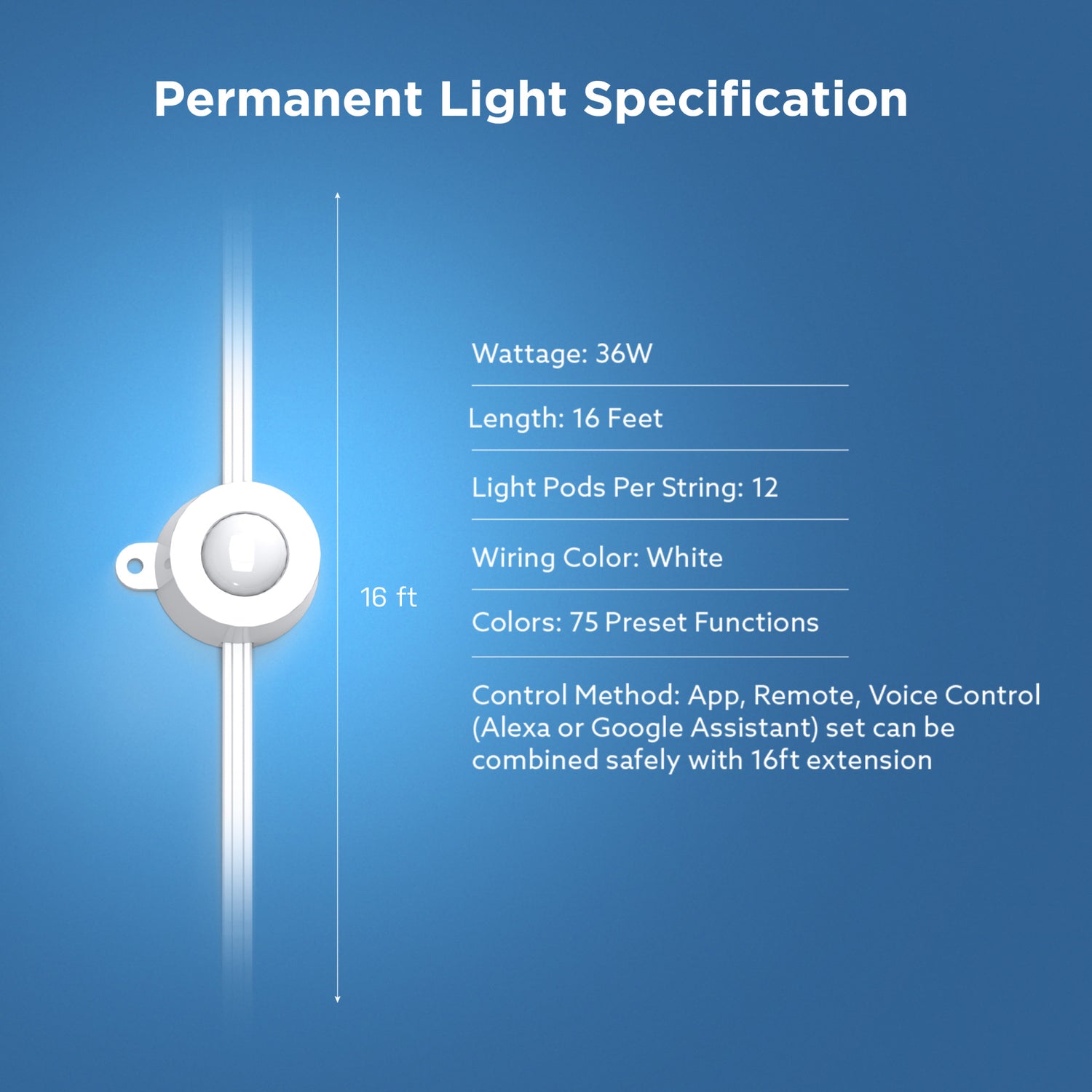 16 ft. Extension for Smart Chasing Permanent Outdoor Lights