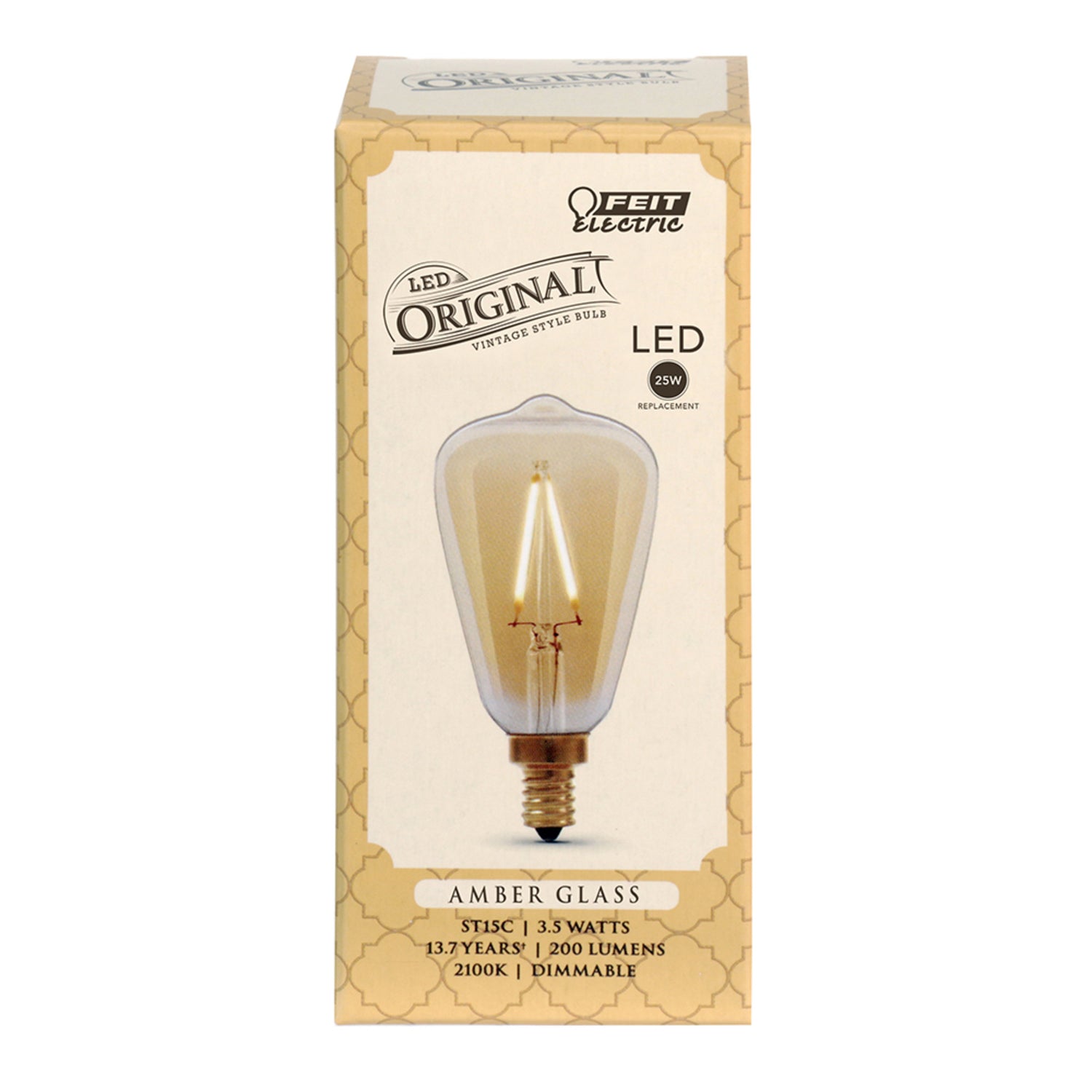3.5W (25W Replacement) ST15C E12 Dimmable Straight Filament Amber Glass Vintage Edison LED Light Bulb, Soft White