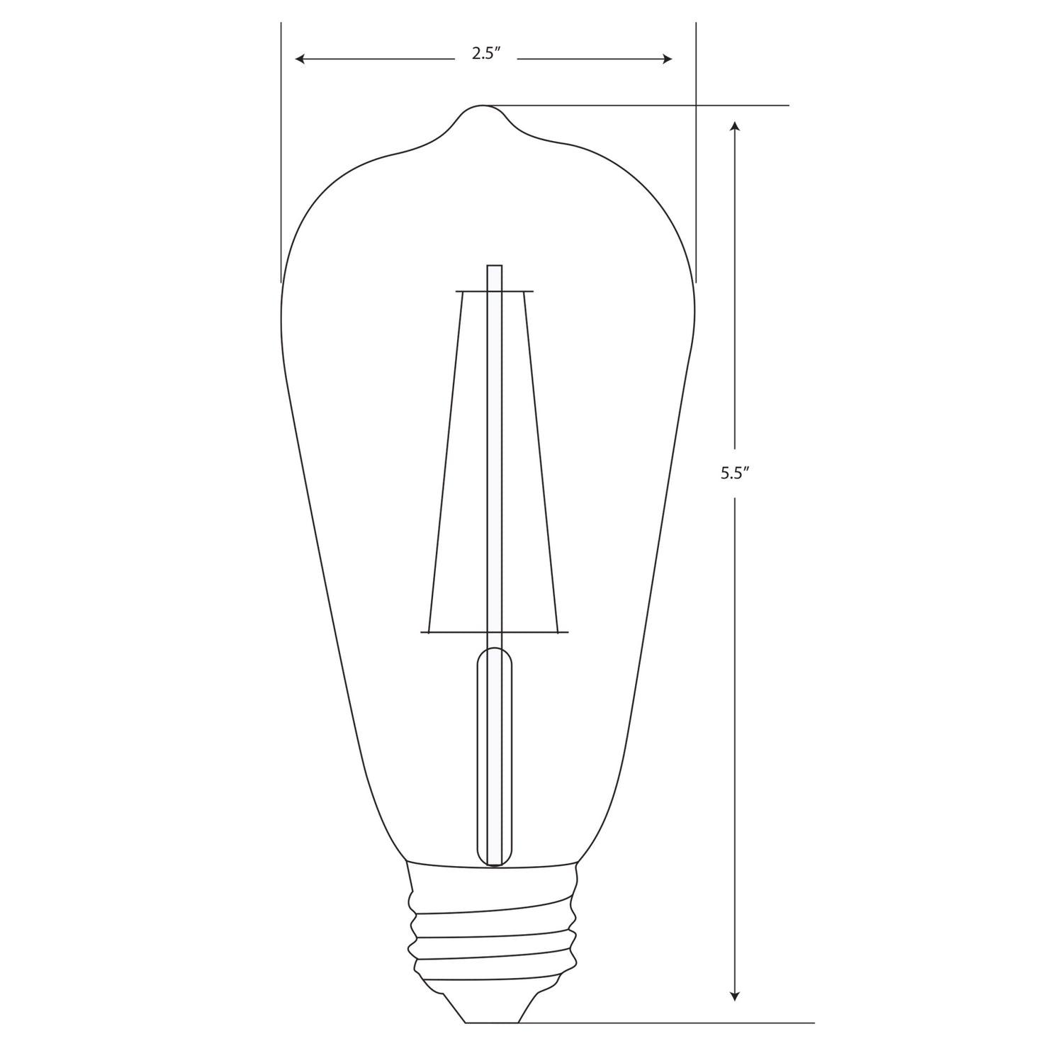 5.5W (60W Replacement) ST19 E26 Dimmable Straight Filament Clear Glass Vintage Edison LED Light Bulb, Warm Light (2-Pack)