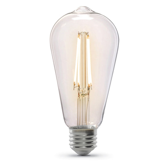 5.5W (60W Replacement) ST19 E26 Dimmable Straight Filament Clear Glass Vintage Edison LED Light Bulb, Warm Light (2-Pack)