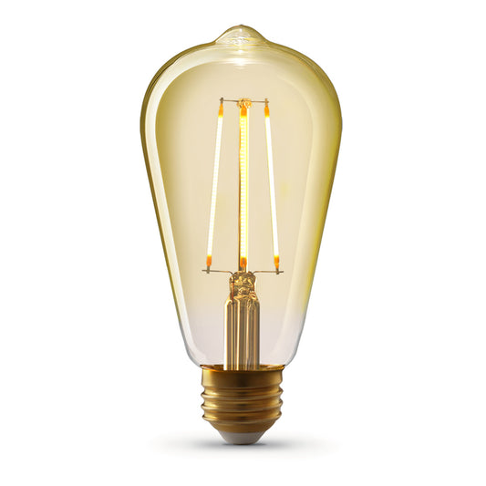 5.5W (60W Replacement) ST19 E26 Dimmable Straight Filament Amber Glass Vintage Edison LED Light Bulb, Warm Light (96-Pack)