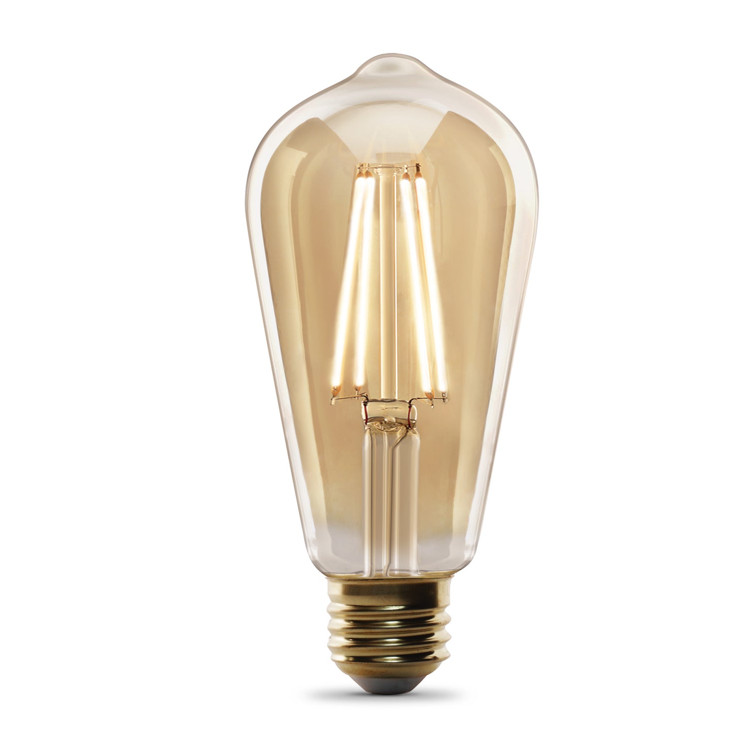 5.5W (60W Replacement) ST19 E26 Dimmable Straight Filament Amber Glass Vintage Edison LED Light Bulb, Warm Light (2-Pack)