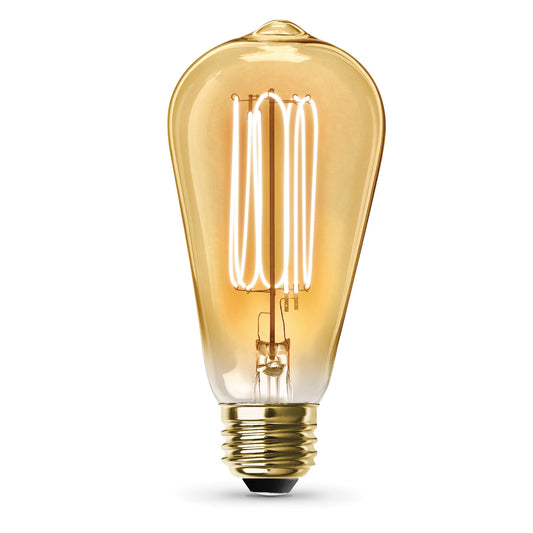 3.8W (40W Equivalent) ST19 E26 Dimmable Exposed Thin Filament Amber Glass Vintage Edison LED Light Bulb, Warm Light (2-Pack)