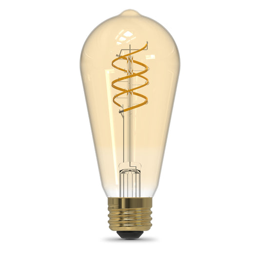 5.5W (60W Replacement) ST19 E26 Dimmable Spiral Filament Amber Glass Vintage Edison LED Light Bulb, Warm Light (2-Pack)