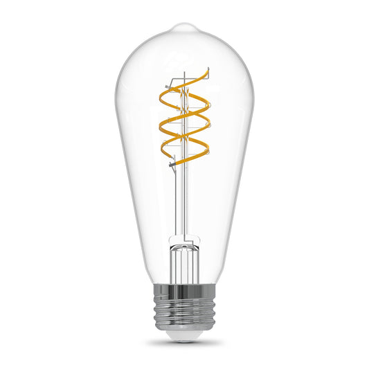 5.5W (60W Replacement) ST19 E26 Dimmable Spiral Filament Clear Glass Vintage Edison LED Light Bulb, Soft White (2-Pack)