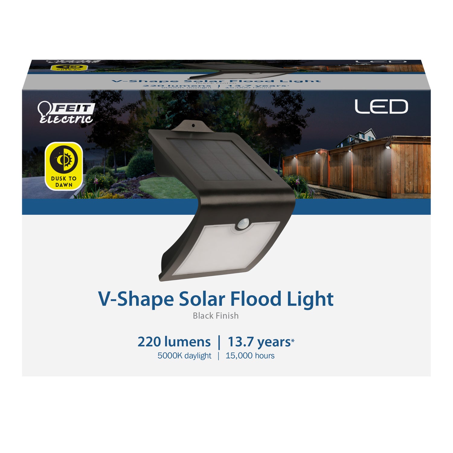 Black V-Shape Solar Powered LED Security Light with Dusk to Dawn and Motion Sensor in Daylight (5000K)