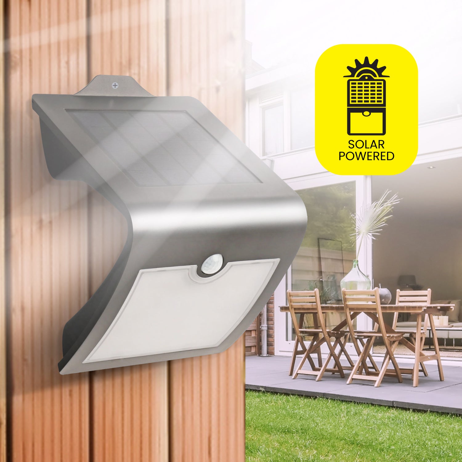 Black V-Shape Solar Powered LED Security Light with Dusk to Dawn and Motion Sensor in Daylight (5000K)