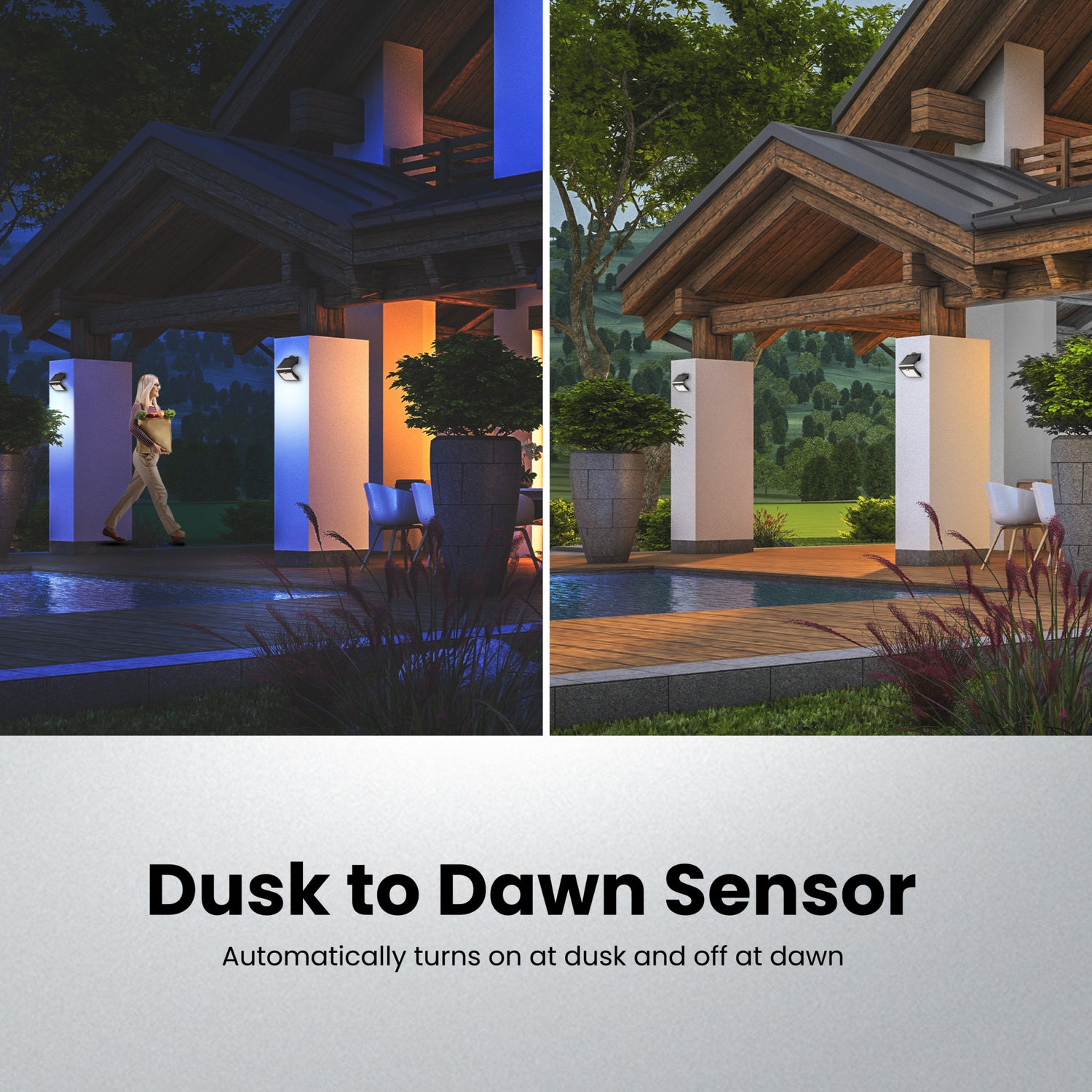 Black V-Shape Solar Powered LED Security Light with Dusk to Dawn and Motion Sensor in Daylight (5000K)