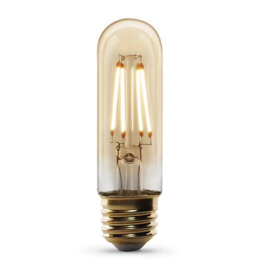 4W (40W Replacement) T10 E26 Dimmable Straight Filament Amber Glass Vintage Edison LED Light Bulb, Soft White