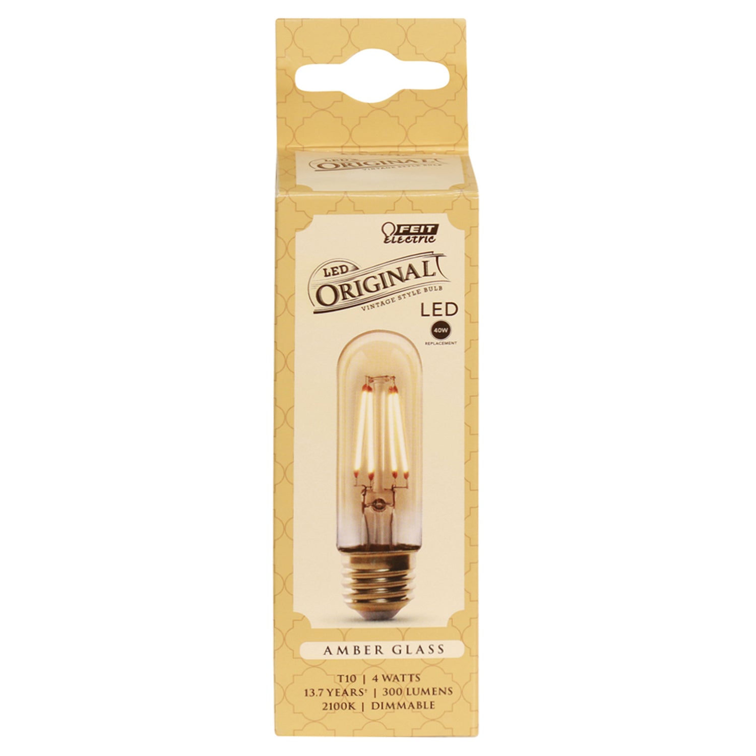 4W (40W Replacement) T10 E26 Dimmable Straight Filament Amber Glass Vintage Edison LED Light Bulb, Soft White