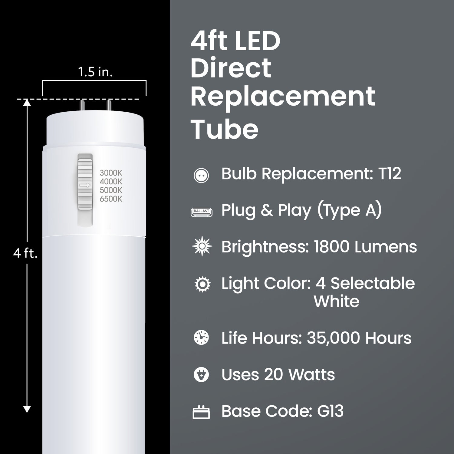 4 ft. 20W (40W Replacement) Adjustable White T12 Direct Replacement (Type A) LED Light Bulb (10-Pack)