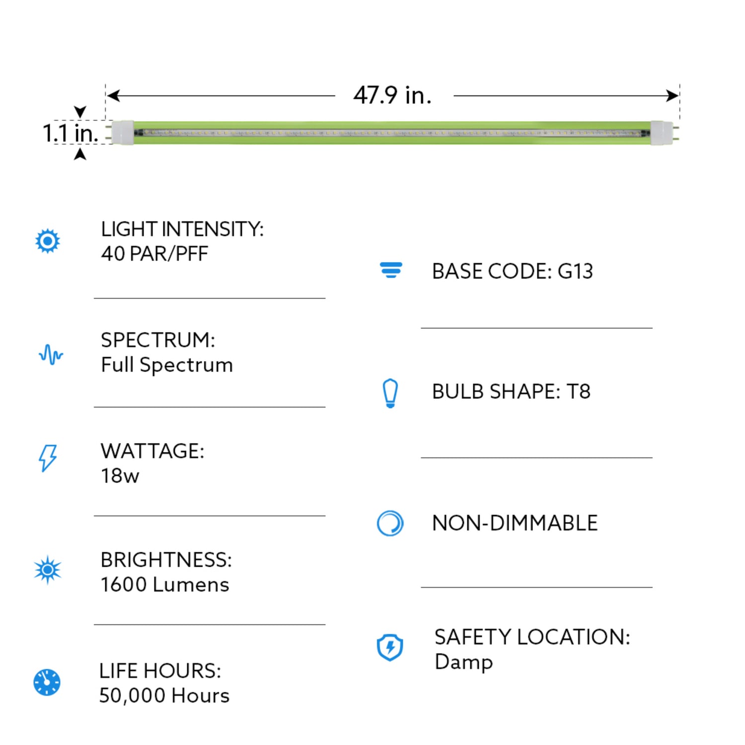 4 ft. 18W (32W Equivalent) Full Spectrum G13 Base Direct Replacement (Type A) (T8 Replacement) LED Plant Grow Light Tube