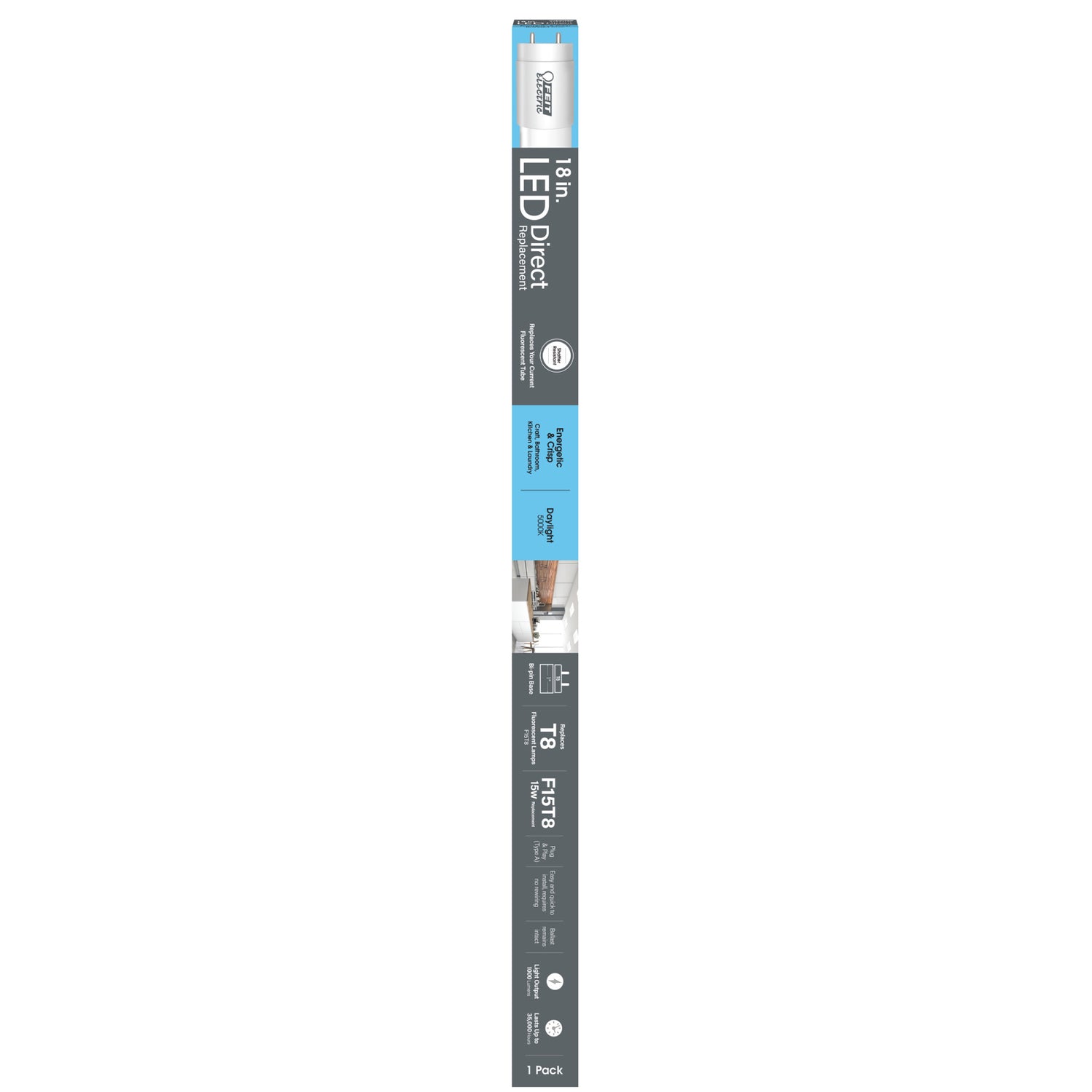 18 in. 15W Replacement Daylight White (5000K) G13 Base (T8 Replacement) Direct Replacement (Type A) LED Linear Tube