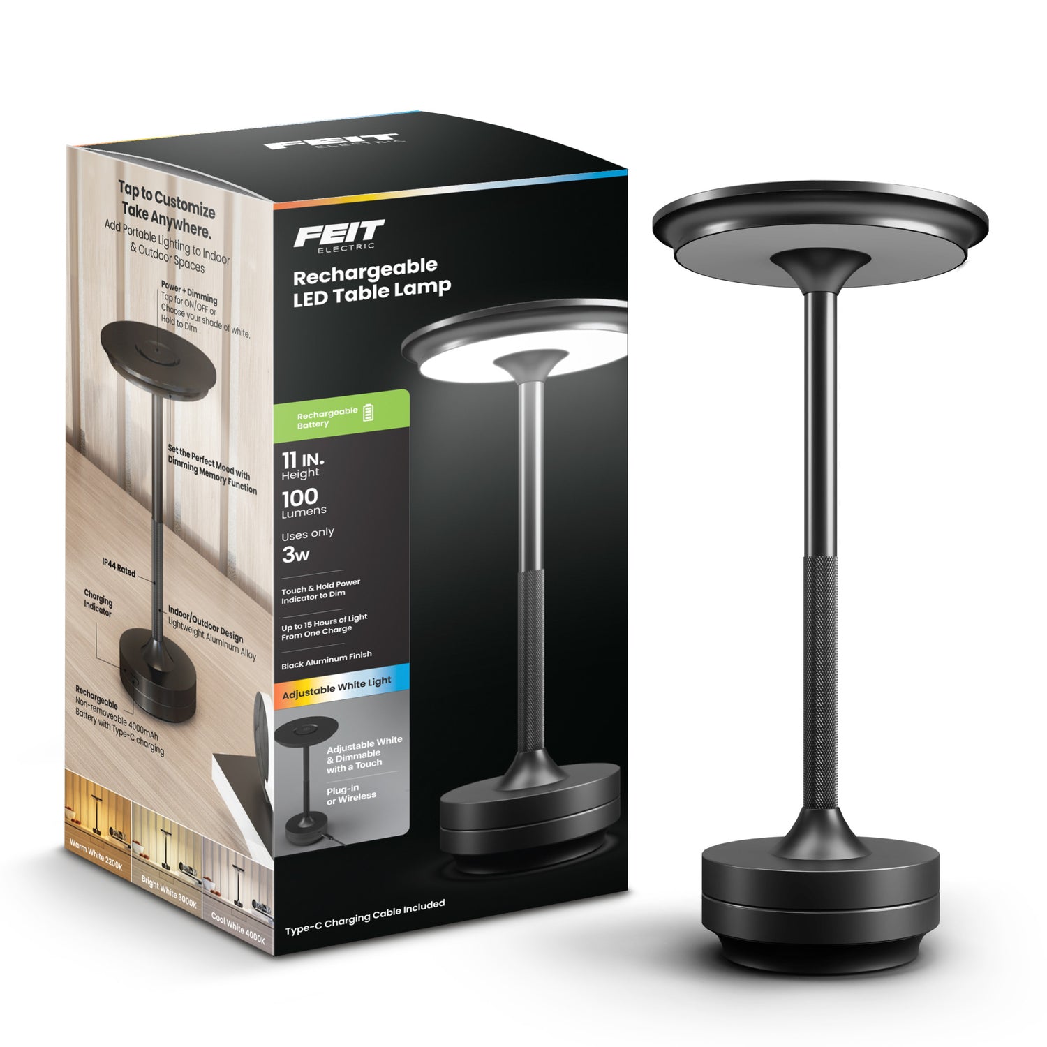 Rechargeable Cordless Tabletop Lamp in Matte Black