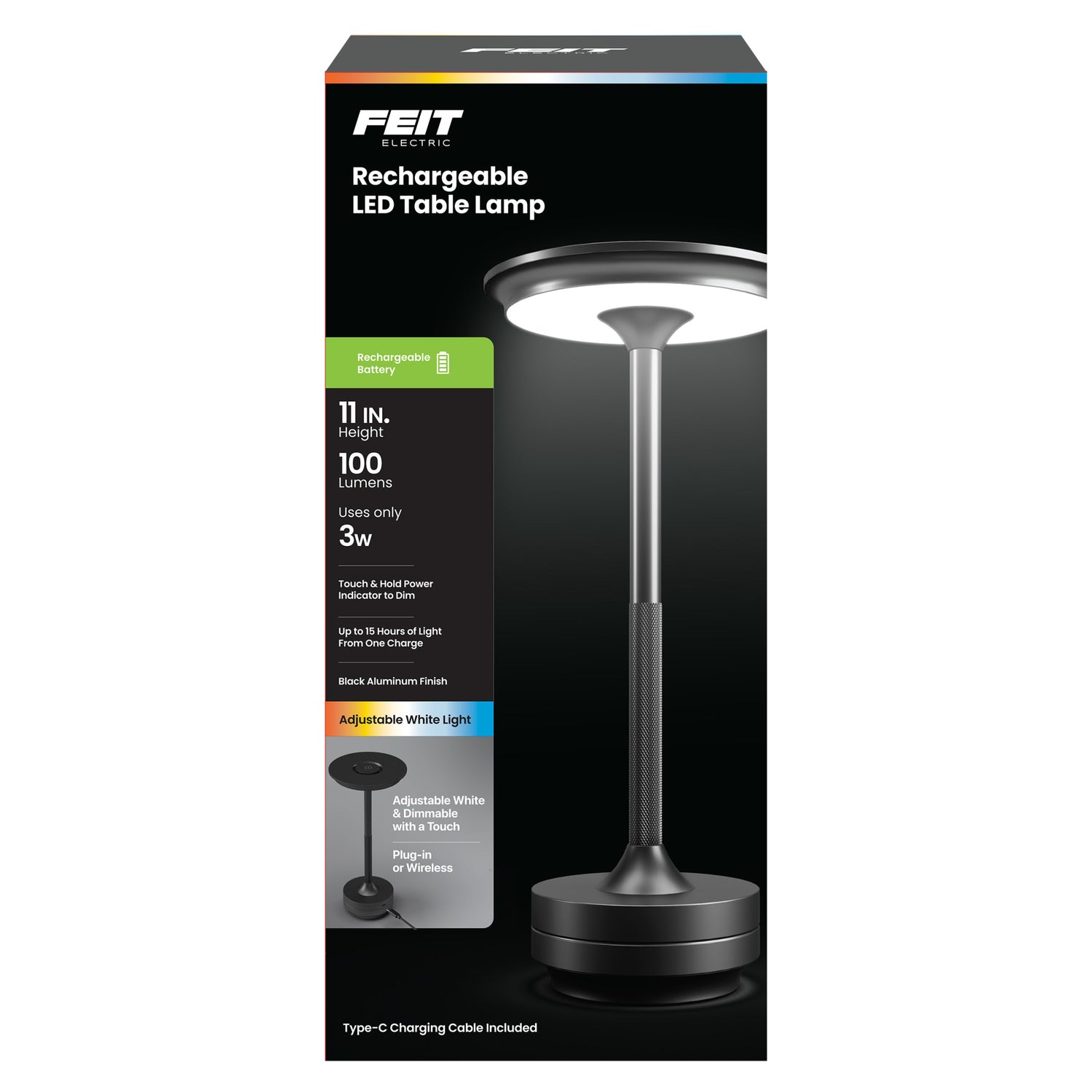 Rechargeable Cordless Tabletop Lamp in Matte Black