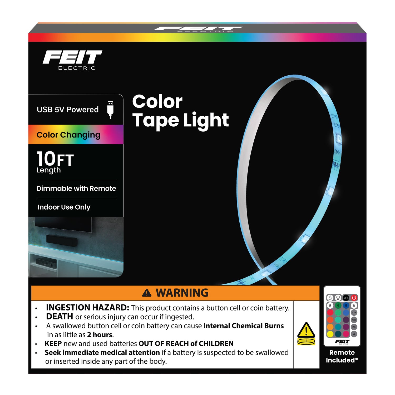 10 ft. Indoor Color USB Tape Light with Remote