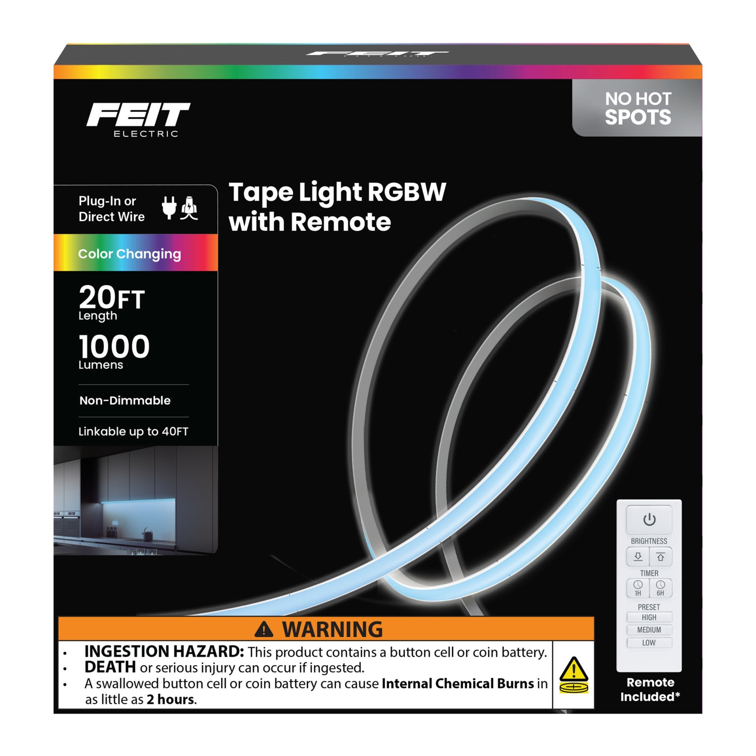 20 ft. LED Color Chasing and Tunable White Tape Light with Remote