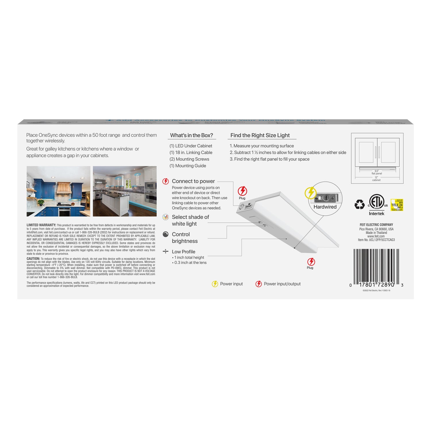 12 in. Selectable White OneSync Undercabinet Flat Panel LED