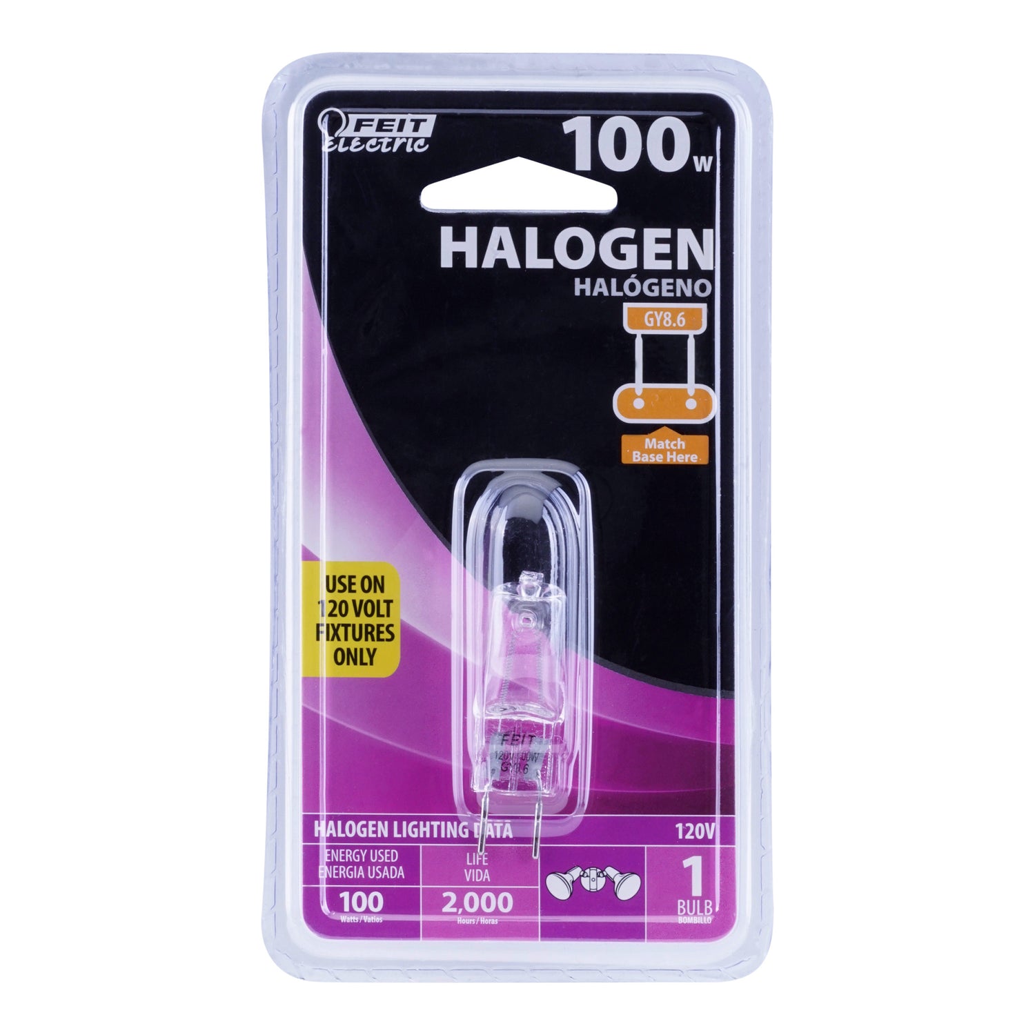 100W Warm White (3000K) GY8.6 Base T4 Dimmable Halogen Light Bulb